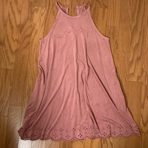 Dusty rose mini dress with detailed scallop hem